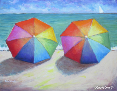 Two Rainbow Umbrellas