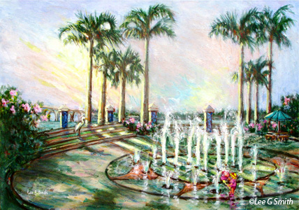 Royal Palm Pointe Fountain and Girl
