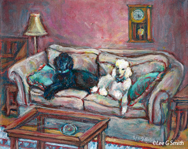 Two Poodles On Sofa