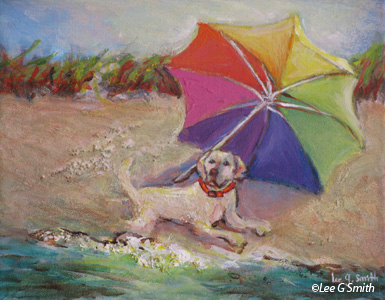 Umbrella and Yellow Dog
